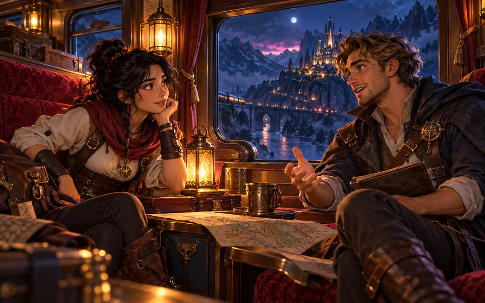 Original fantasy characters developing a dialogue-driven story scene
